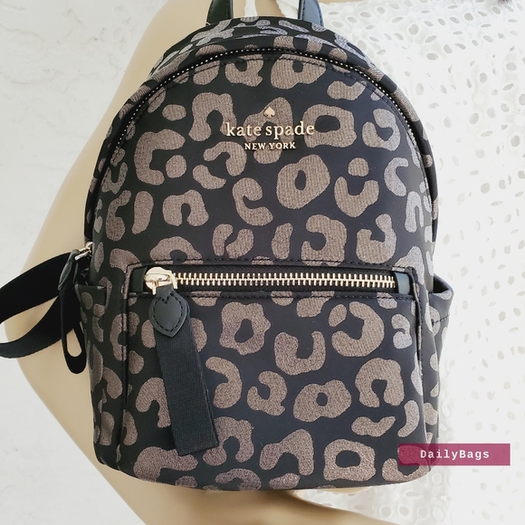 BEAUTIFUL KATE SPADE THE LITTLE BETTER MINI BACKPACK LEOPARD BLACK GOLD NWT NYLO